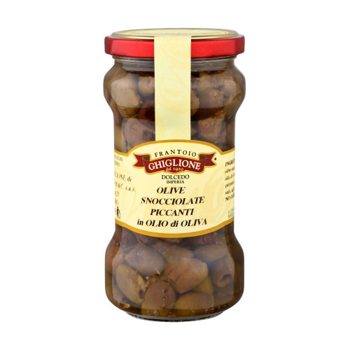 Spicy pitted olives in oil 280 gr - Ghiglione