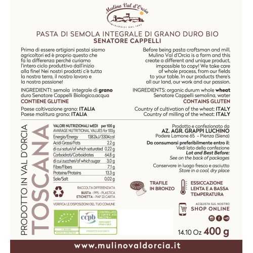 Pasta CASARECCE grano antico BIO Senatore Cappelli 0,5Kg Toscana